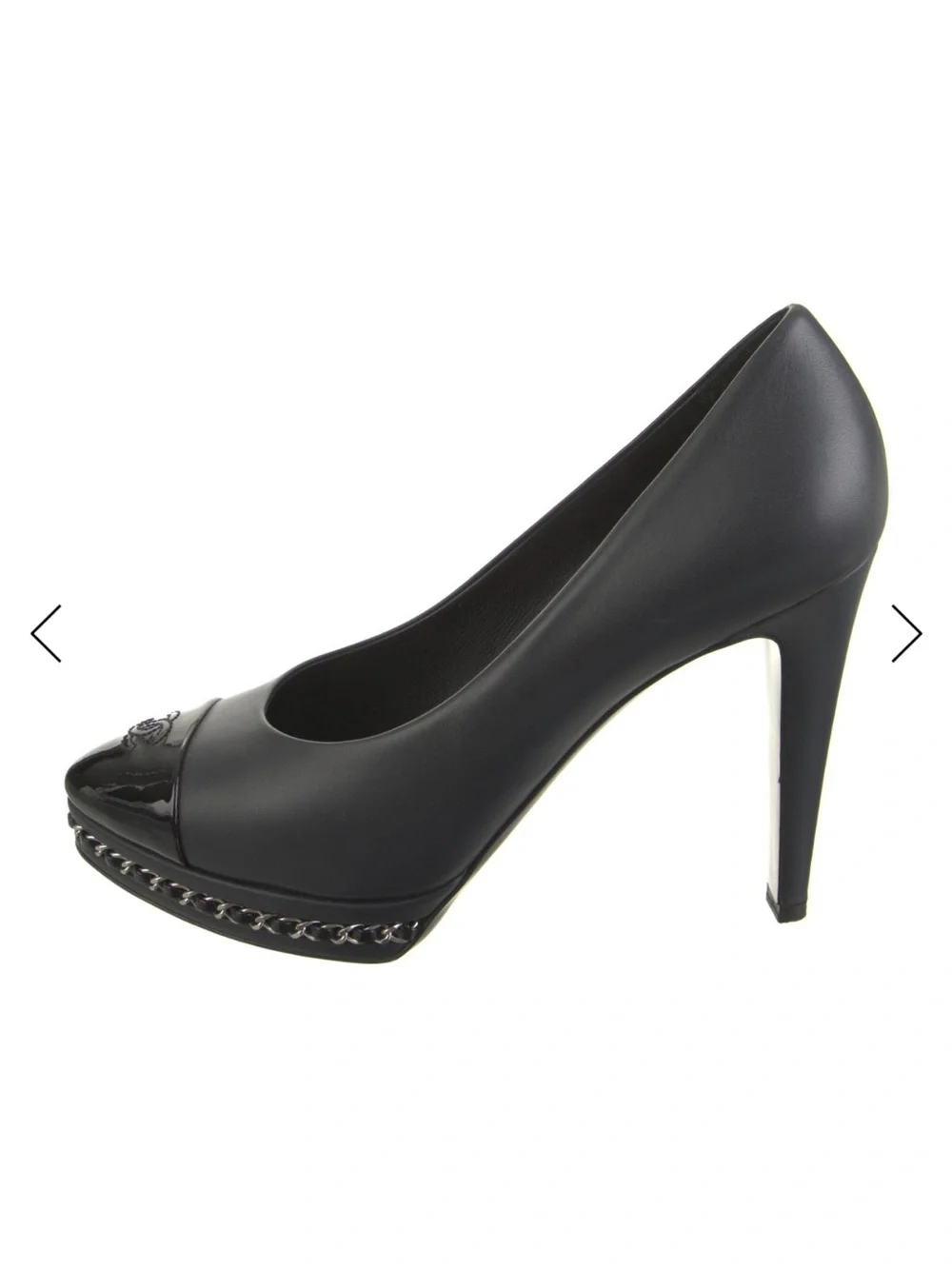 CHANEL Black Matte & Patent Cap-Toe Chain Trim Ballet Flats 39 1/2